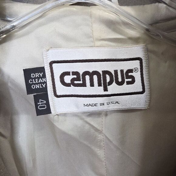 Vintage Wool Campus Trench Coat Lined Button Up Belt Brown Men's Sz 40 Made USA - Picture 15 of 16